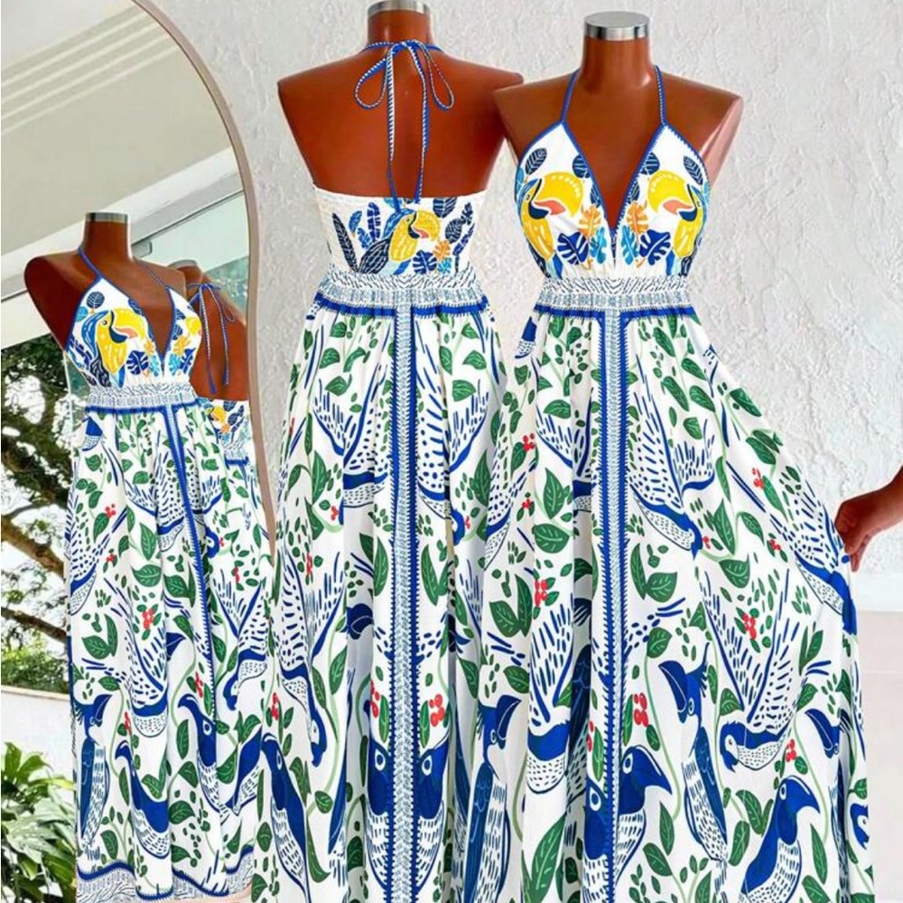 Elegant Multicolor Halter Maxi Dress